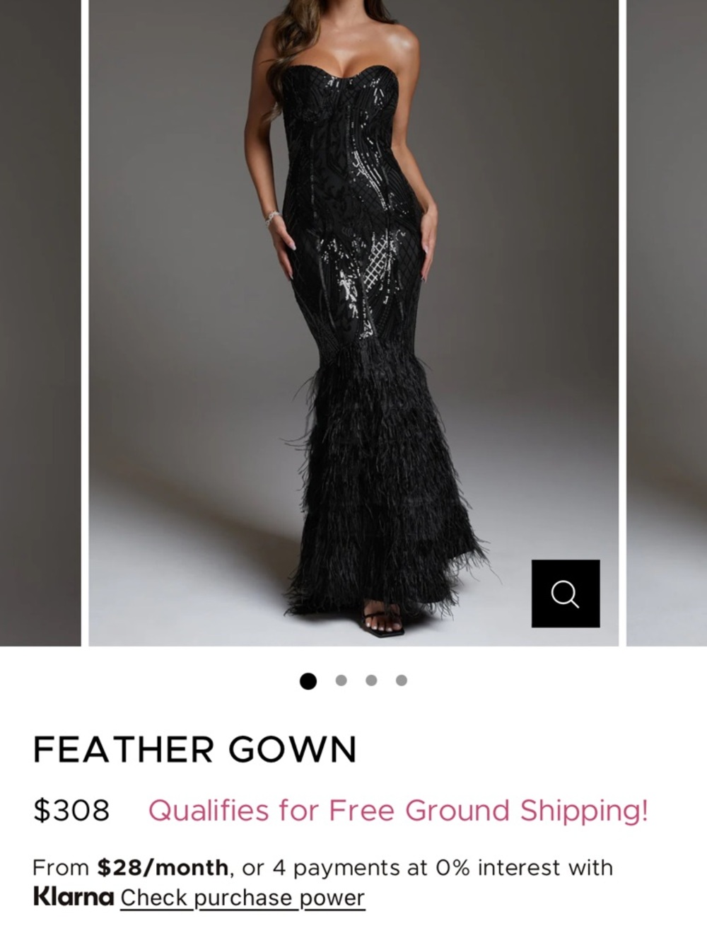 bebe Strapless Black Feather & Sequin Gown